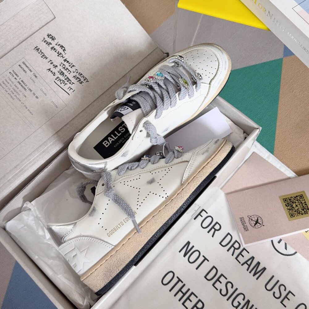 Golden Goose Men's White Sparkling Rhinestone Dirty Shoes - Picture 4 of 7